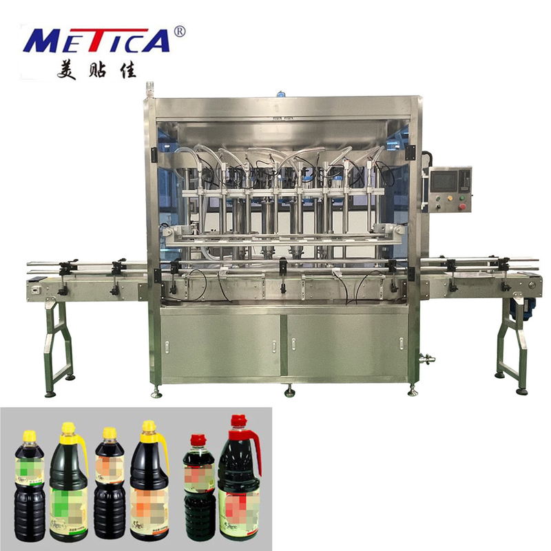 Machine automatique de remplissage de bouteilles de sauce de 500 kg avec système de contrôle PLC et remplissage au piston entraîné par un servomoteur
